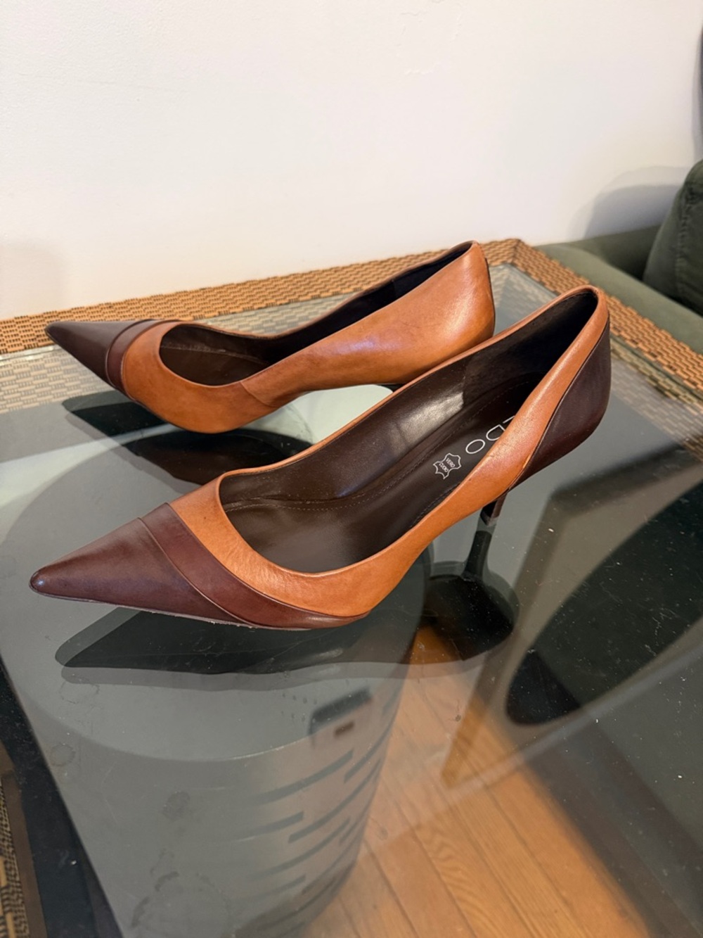 Aldo Two-Tone Brown Pointed Leather Pumps